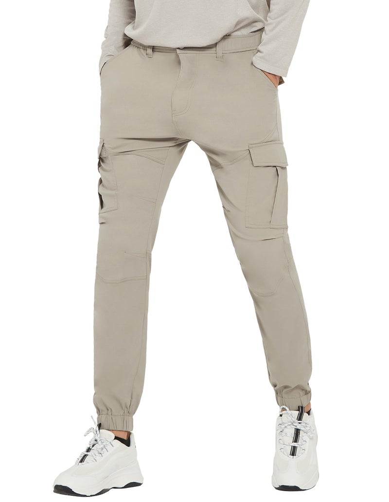 PULI Men's Golf Cargo Joggers Pants with Pockets Stretch Slim Fit Work Hiking Waterproof Stone 32 - Image 1